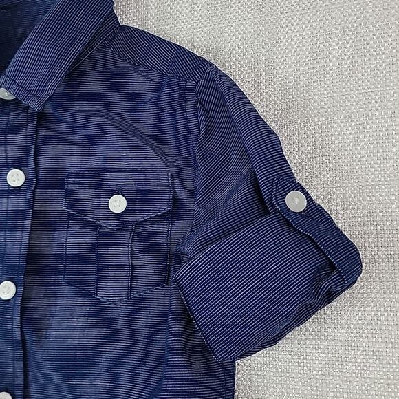 Janie and Jack Blue Chambray Micro Stripes Button-Up Shirt 6-12 Months - Picture 8 of 14